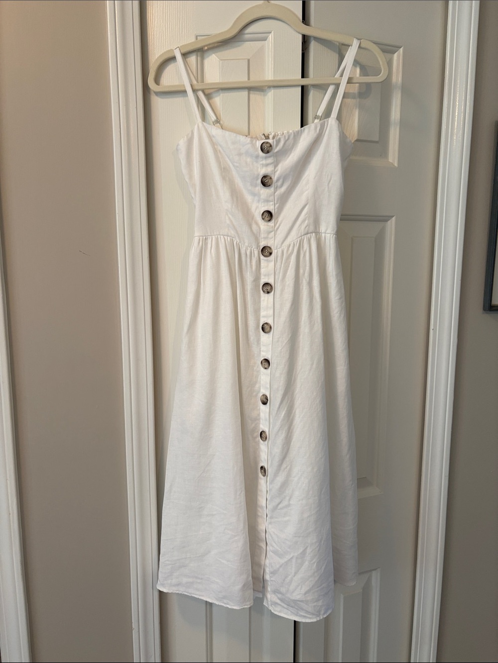 Reformation White Linen Button-Front Midi Sundress